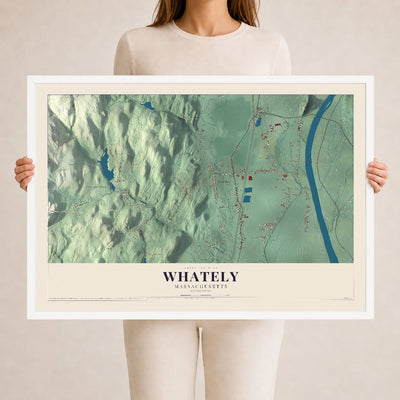 Whately, Massachusetts map print - 24 x 36 white Ayous wood frame