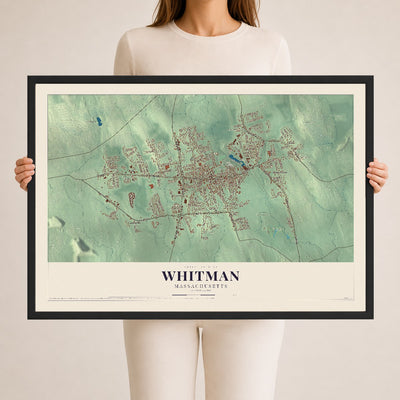 Whitman, Massachusetts map print - 24 x 36 black Ayous wood frame