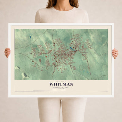 Whitman, Massachusetts map print - 24 x 36 white Ayous wood frame