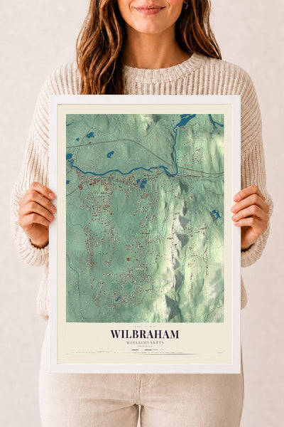 Wilbraham, Massachusetts map print - 12 x 18 white Ayous wood frame