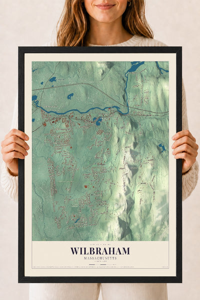 Wilbraham, Massachusetts map print - 18 x 24 black Ayous wood frame