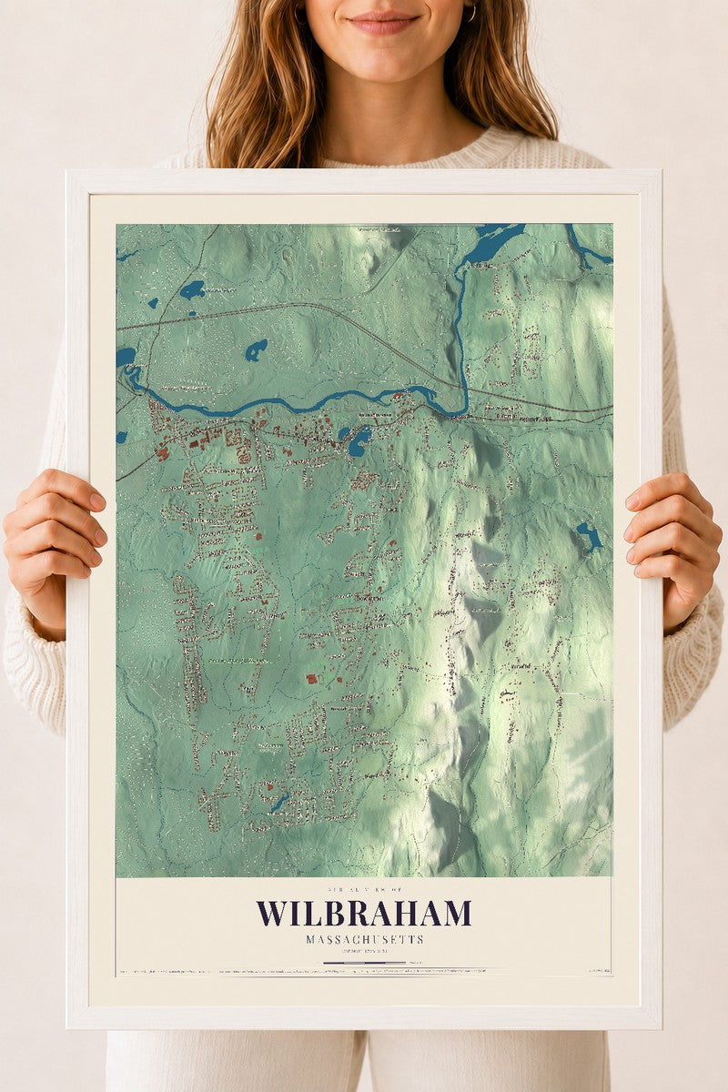 Wilbraham, Massachusetts map print - 18 x 24 white Ayous wood frame