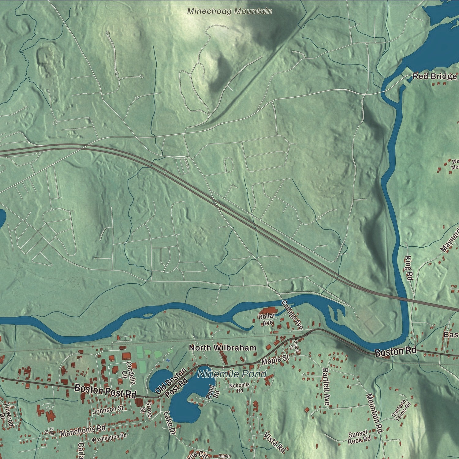 Terrain and local geography detail from the Wilbraham, Massachusetts map