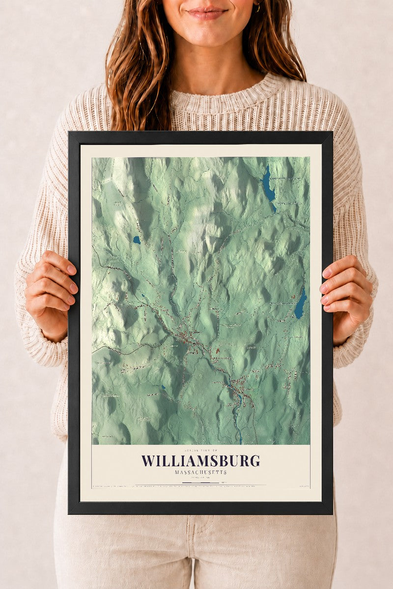Williamsburg, Massachusetts map print - 12 x 18 black Ayous wood frame