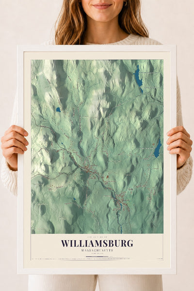 Williamsburg, Massachusetts map print - 18 x 24 white Ayous wood frame