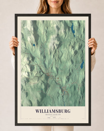 Williamsburg, Massachusetts map print - 24 x 36 black Ayous wood frame
