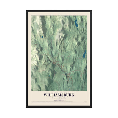 Map of Williamsburg, Massachusetts, 12 x 18 inch print in a black wood frame