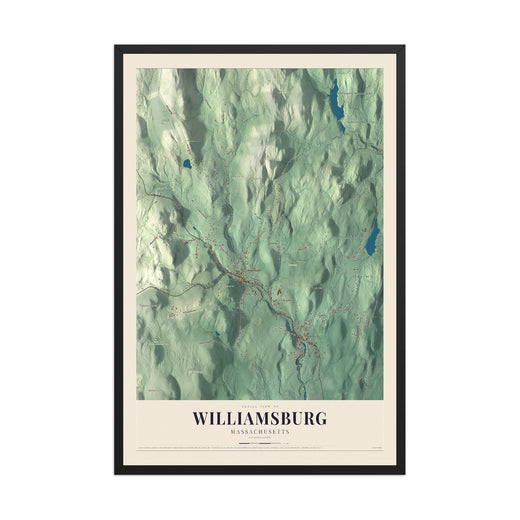 Map of Williamsburg, Massachusetts, 12 x 18 inch print in a black wood frame