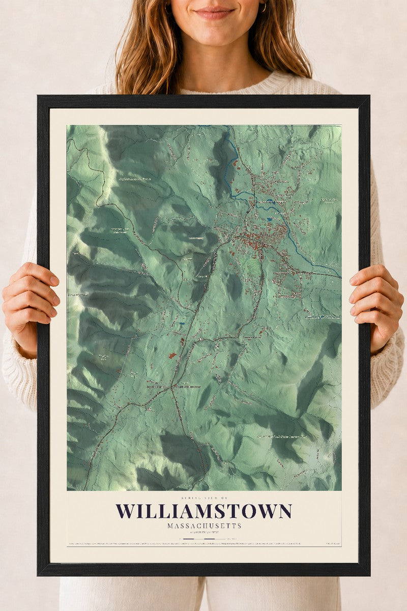 Williamstown, Massachusetts map print - 18 x 24 black Ayous wood frame