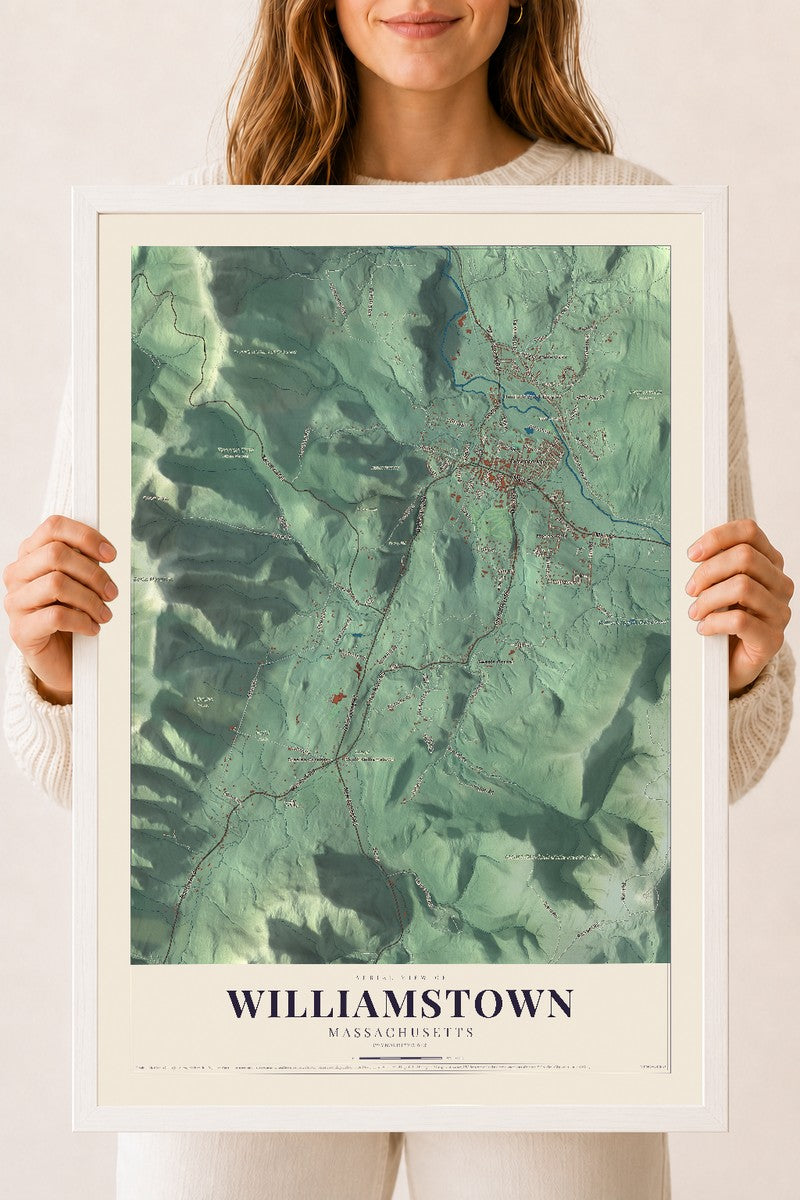 Williamstown, Massachusetts map print - 18 x 24 white Ayous wood frame