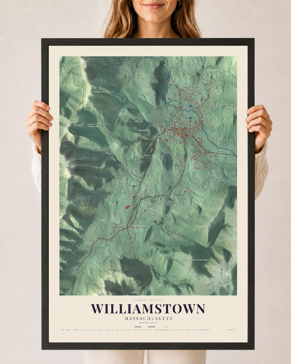 Williamstown, Massachusetts map print - 24 x 36 black Ayous wood frame