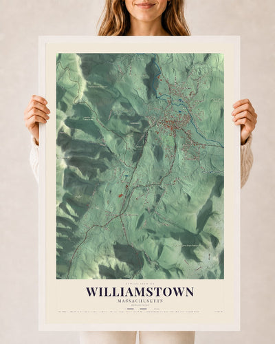 Williamstown, Massachusetts map print - 24 x 36 white Ayous wood frame