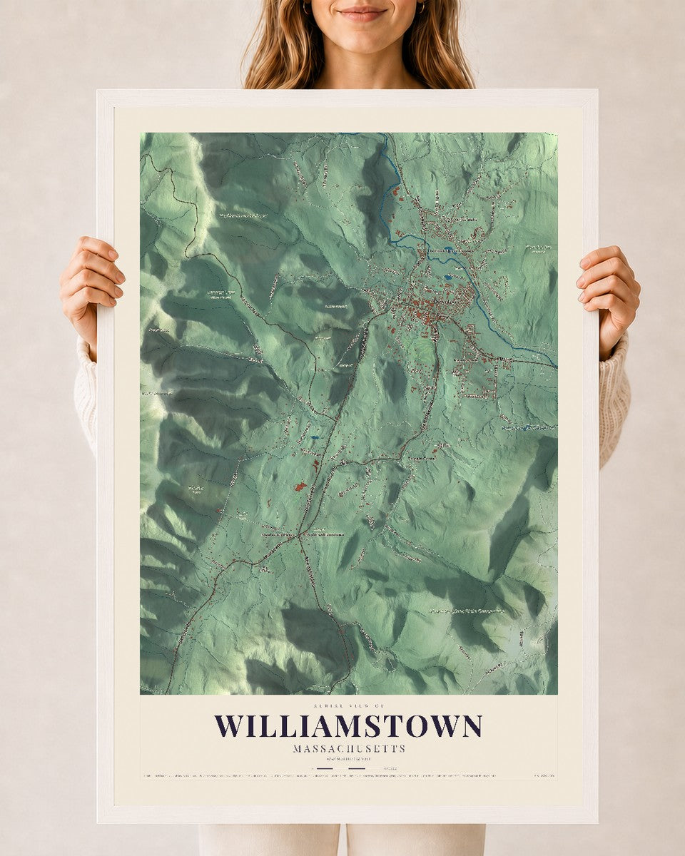 Williamstown, Massachusetts map print - 24 x 36 white Ayous wood frame