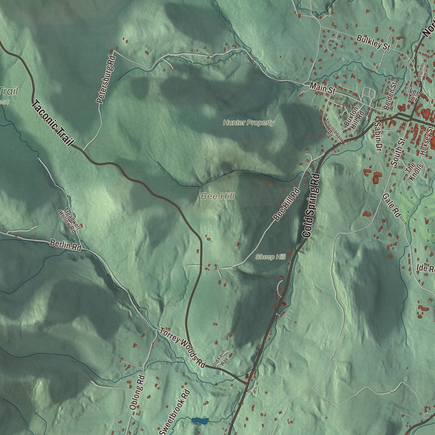 Terrain and local geography detail from the Williamstown, Massachusetts map