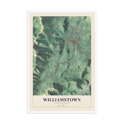 Map of Williamstown, Massachusetts, 12 x 18 inch print in a white wood frame