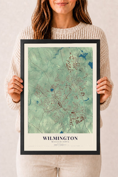 Wilmington, Massachusetts map print - 12 x 18 black Ayous wood frame