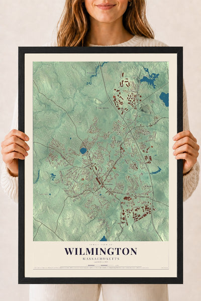 Wilmington, Massachusetts map print - 18 x 24 black Ayous wood frame
