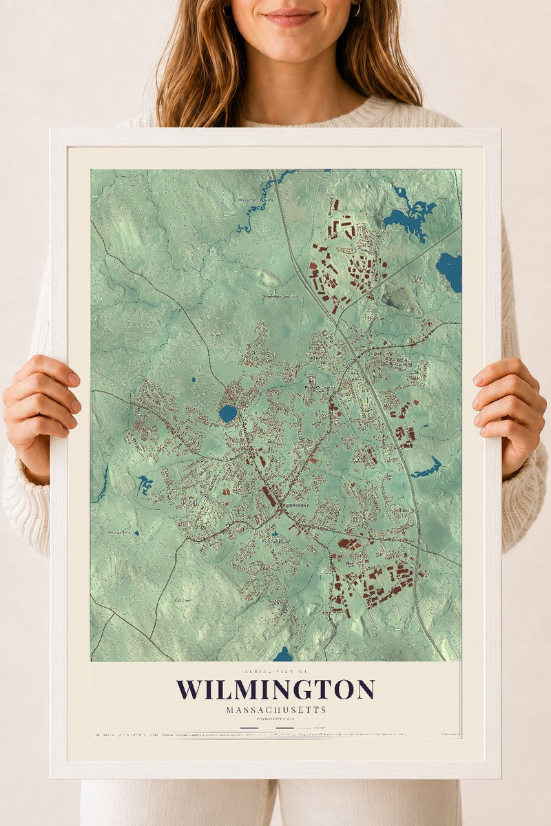Wilmington, Massachusetts map print - 18 x 24 white Ayous wood frame