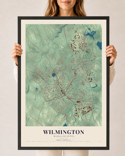 Wilmington, Massachusetts map print - 24 x 36 black Ayous wood frame