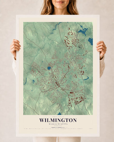 Wilmington, Massachusetts map print - 24 x 36 white Ayous wood frame