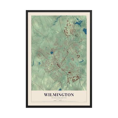 Map of Wilmington, Massachusetts, 12 x 18 inch print in a black wood frame