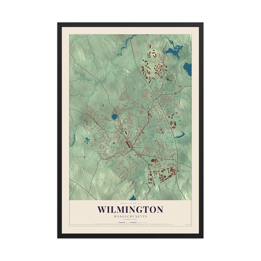 Map of Wilmington, Massachusetts, 12 x 18 inch print in a black wood frame