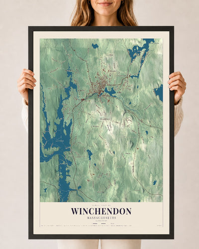 Winchendon, Massachusetts map print - 24 x 36 black Ayous wood frame