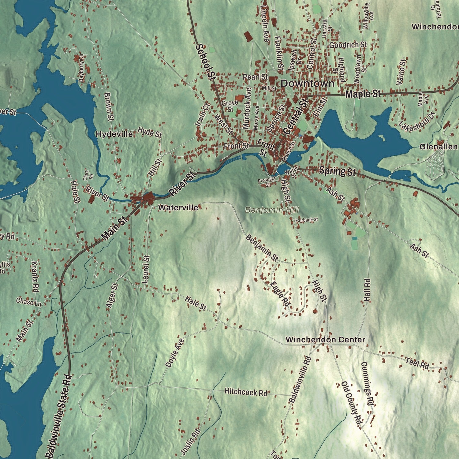 Terrain and local geography detail from the Winchendon, Massachusetts map