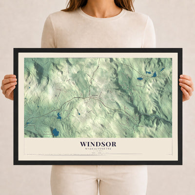 Windsor, Massachusetts map print - 12 x 18 black Ayous wood frame