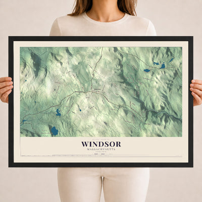 Windsor, Massachusetts map print - 18 x 24 black Ayous wood frame