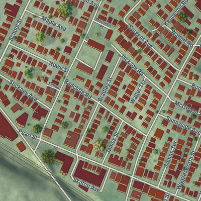 Close-up of the map of Winter Hill, Massachusetts print showing street and building detail
