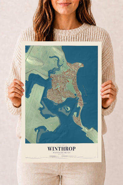 Winthrop, Massachusetts map print - 12 x 18 archival matte print