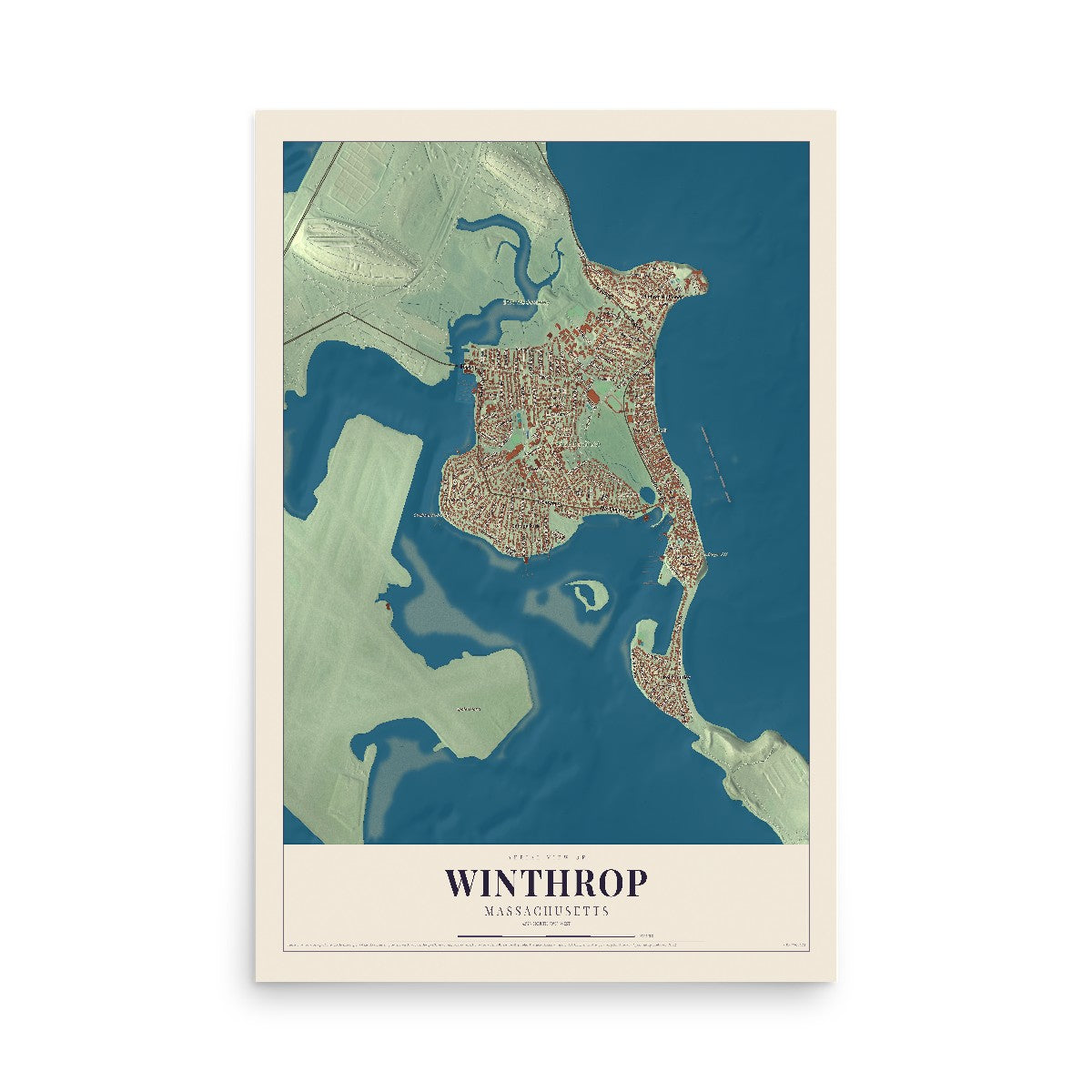 Map of Winthrop, Massachusetts, 12 x 18 inch unframed archival matte print