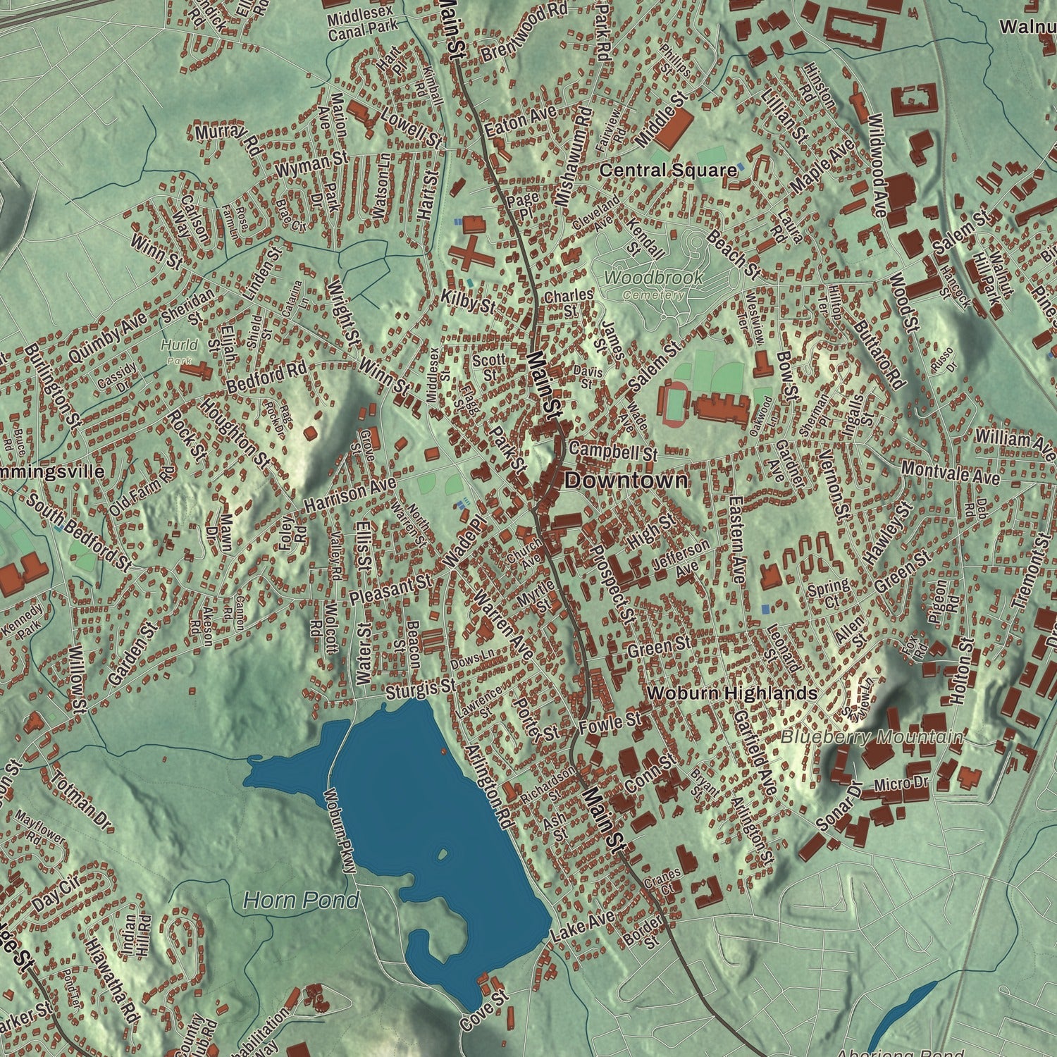 Street and neighborhood detail from the Woburn, Massachusetts map