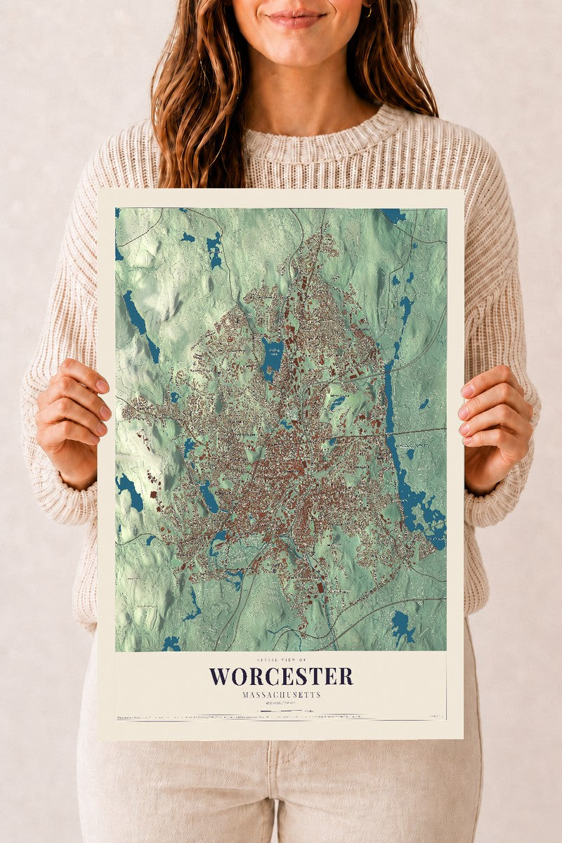 Worcester, Massachusetts map print - 12 x 18 archival matte print