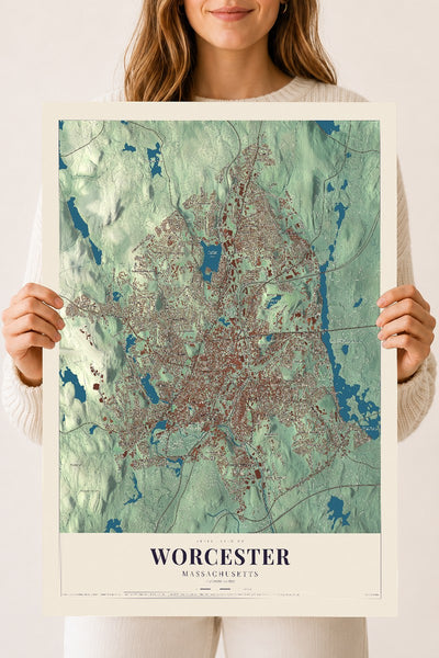 Worcester, Massachusetts map print - 18 x 24 archival matte print