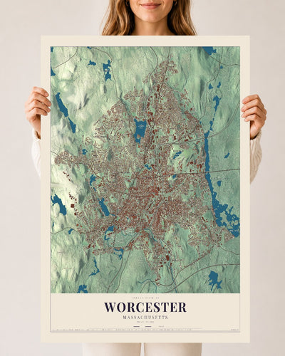 Worcester, Massachusetts map print - 24 x 36 archival matte print