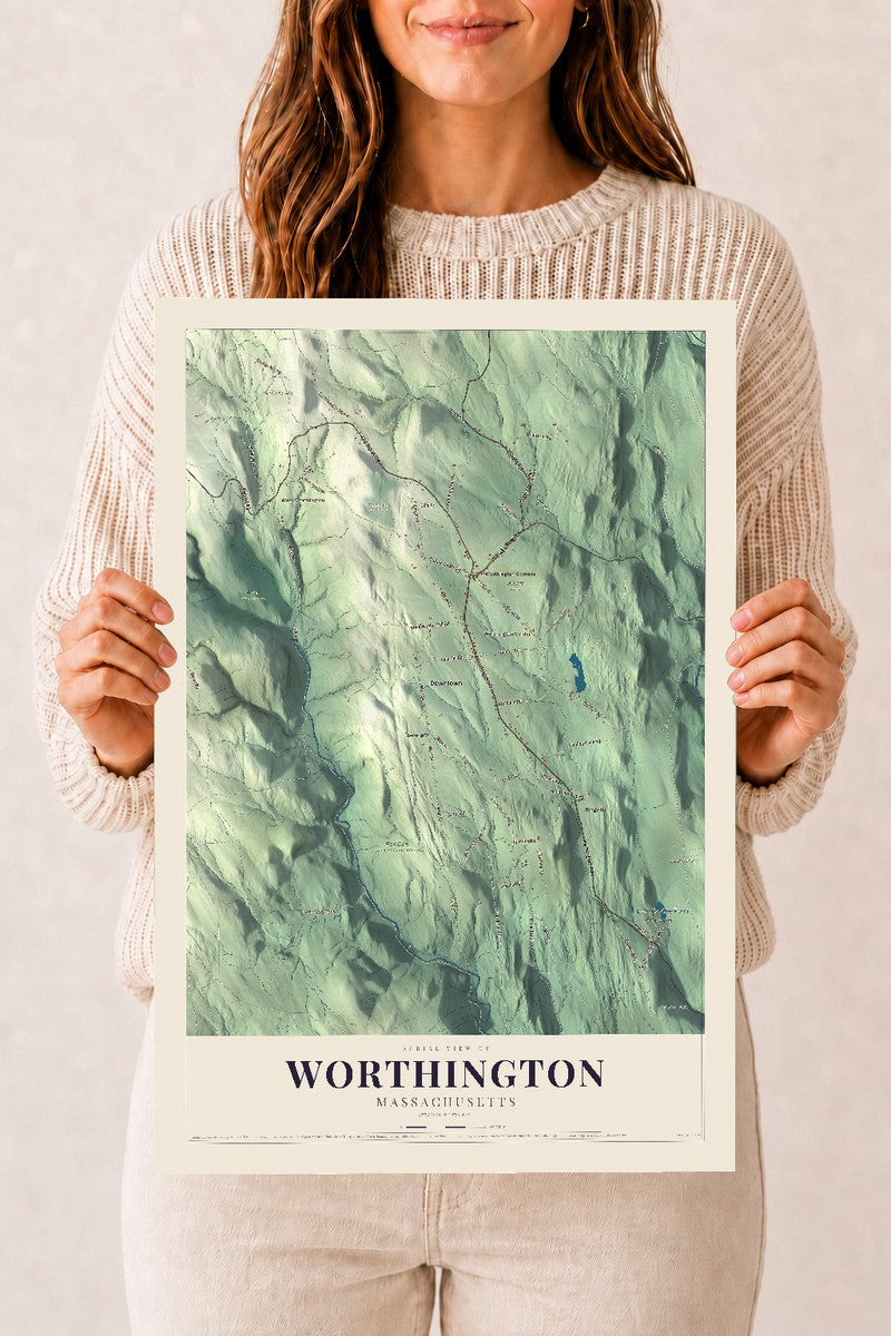 Worthington, Massachusetts map print - 12 x 18 archival matte print