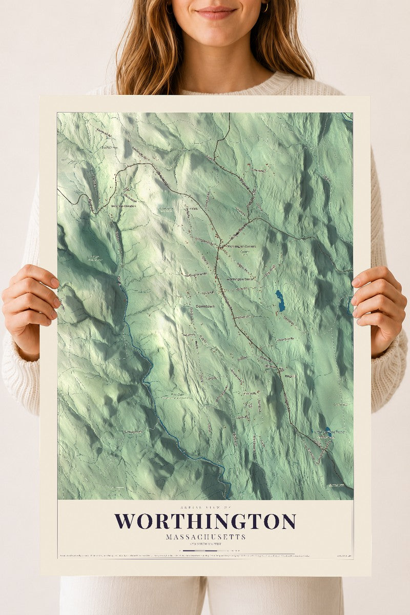 Worthington, Massachusetts map print - 18 x 24 archival matte print