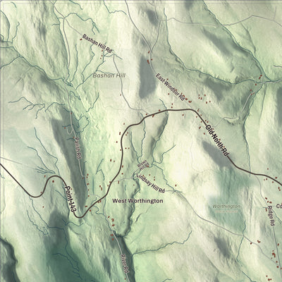 Terrain and local geography detail from the Worthington, Massachusetts map
