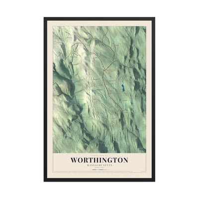Map of Worthington, Massachusetts, 12 x 18 inch print in a black wood frame