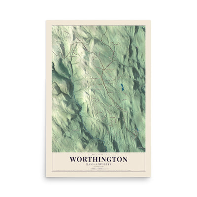 Map of Worthington, Massachusetts, 12 x 18 inch unframed archival matte print