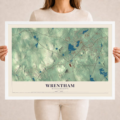 Wrentham, Massachusetts map print - 18 x 24 white Ayous wood frame