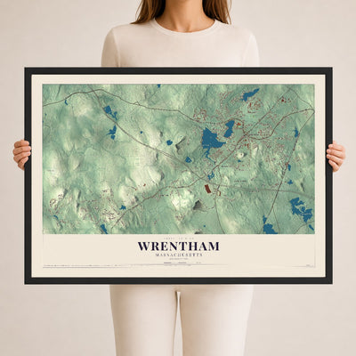 Wrentham, Massachusetts map print - 24 x 36 black Ayous wood frame