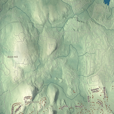 Terrain and local geography detail from the Wrentham, Massachusetts map