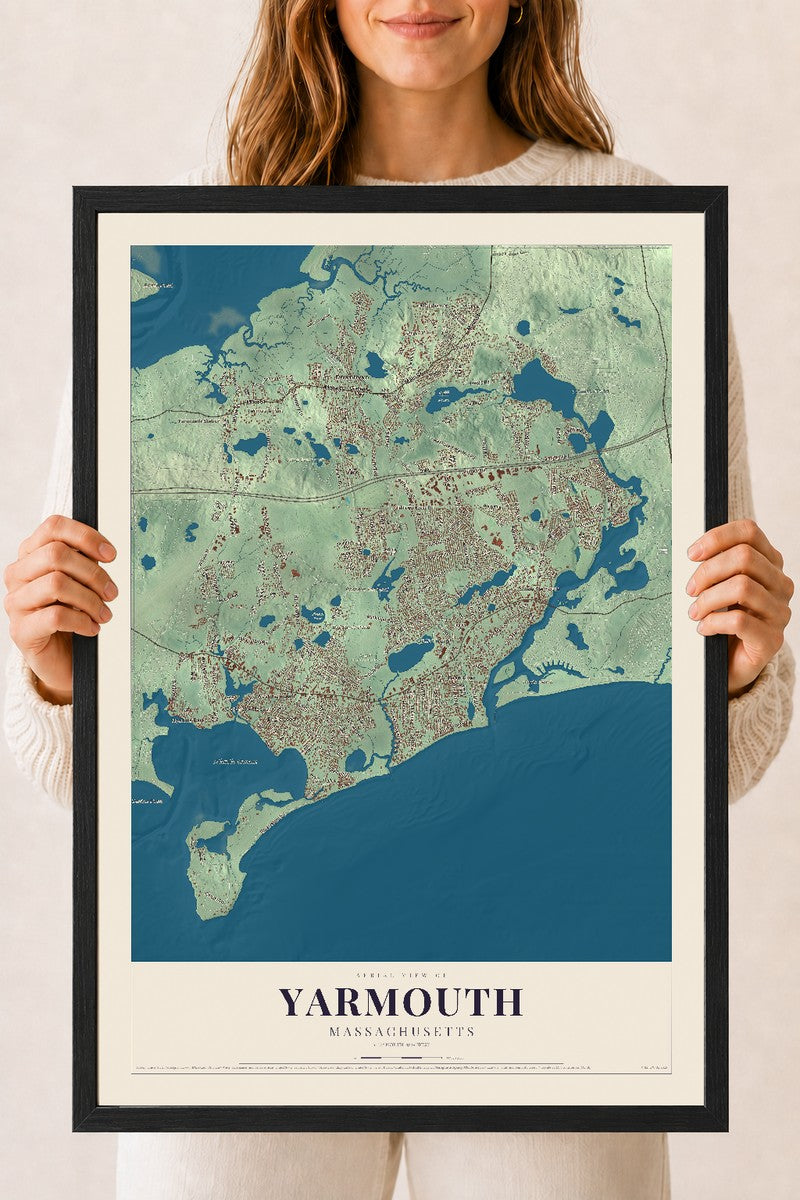 Yarmouth, Massachusetts map print - 18 x 24 black Ayous wood frame