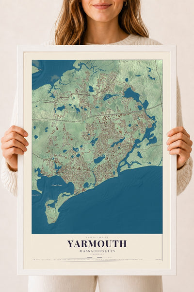 Yarmouth, Massachusetts map print - 18 x 24 white Ayous wood frame