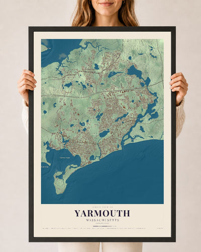 Yarmouth, Massachusetts map print - 24 x 36 black Ayous wood frame