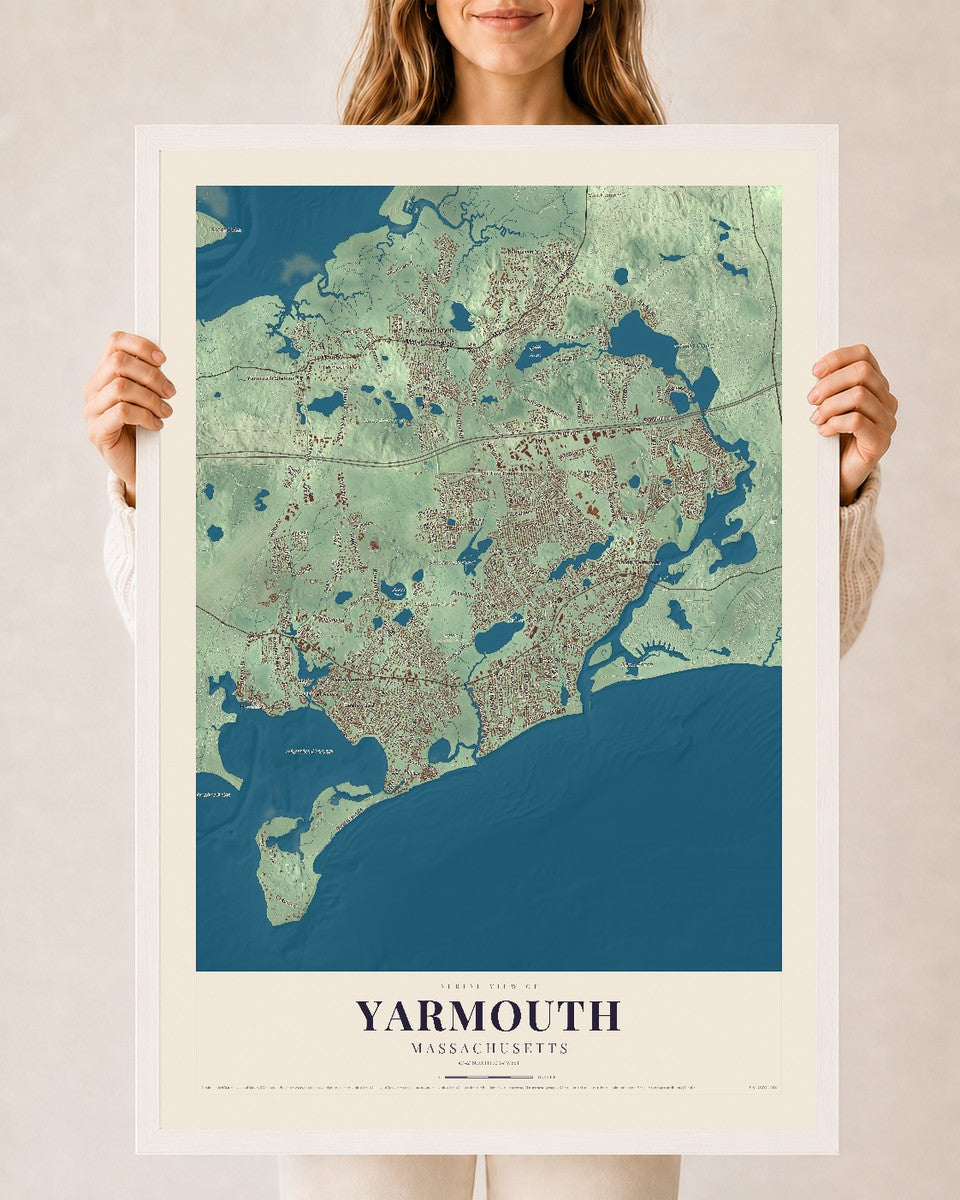 Yarmouth, Massachusetts map print - 24 x 36 white Ayous wood frame