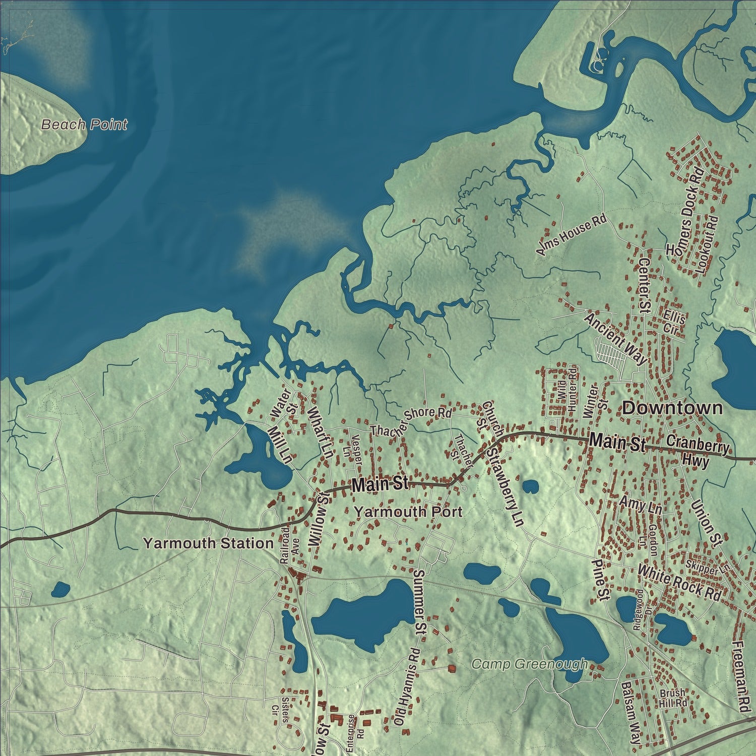 Terrain and local geography detail from the Yarmouth, Massachusetts map
